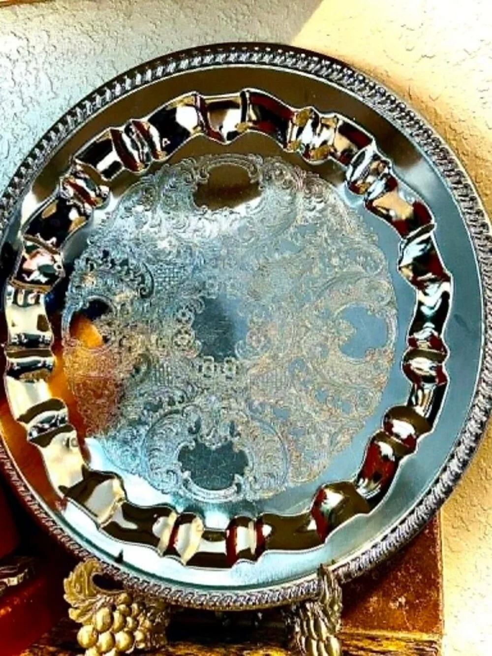IRVINWARE USA Vint Mid-century Chrome Silverplate Etched 15